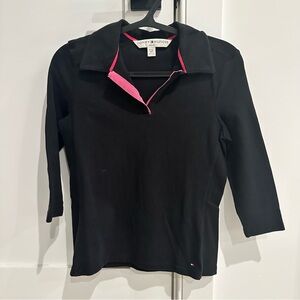 Tommy Hilfiger Black Polo with Pink Trim 3/4 Sleeves Small Petite